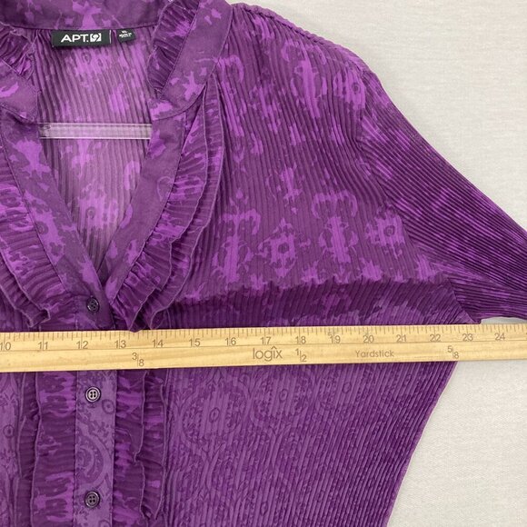 APT. 9 Purple Black Ombre Pleated Stretch Ruffle Button Down XL Whimsigoth - Picture 6 of 9